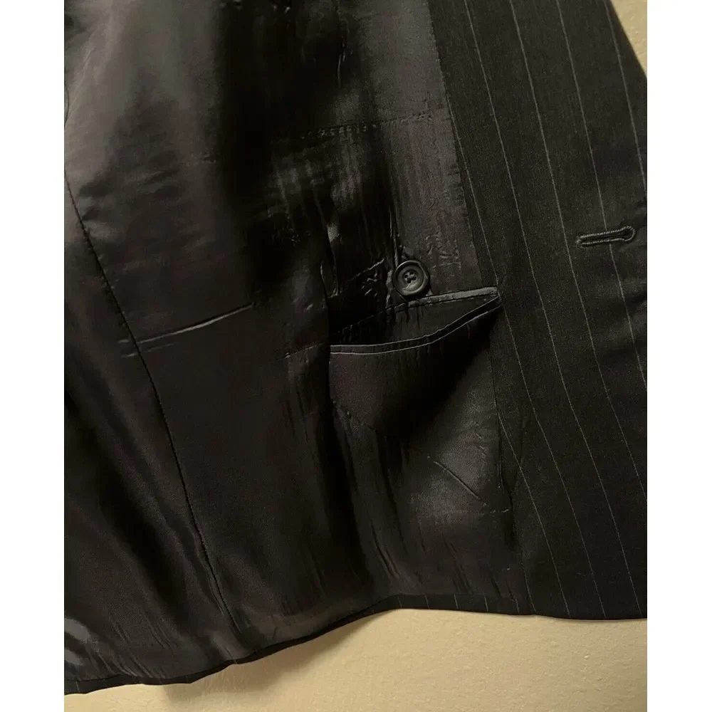 Vito Rufolo Italy Pinstripe Double Breasted Wool Blazer Dark Gray Men's Size 43